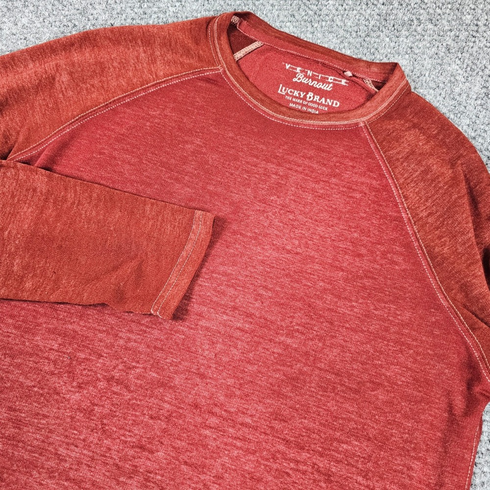 Lucky Brand Venice Burnout Long Sleeve Crewneck Raglan T Shirt Red M Mens